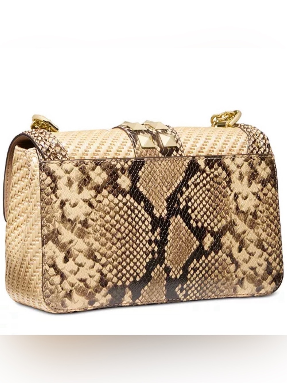 Michael Kors Large Soho Chain Shoulder Bag Rattan Straw/Snake, Wallet Set NWT - Picture 3 of 15